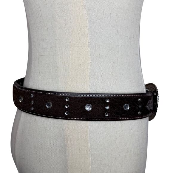 Western Jeweled Rhinestone Basketweave Leather Chunky Brown Belt Size Medium main image 8
